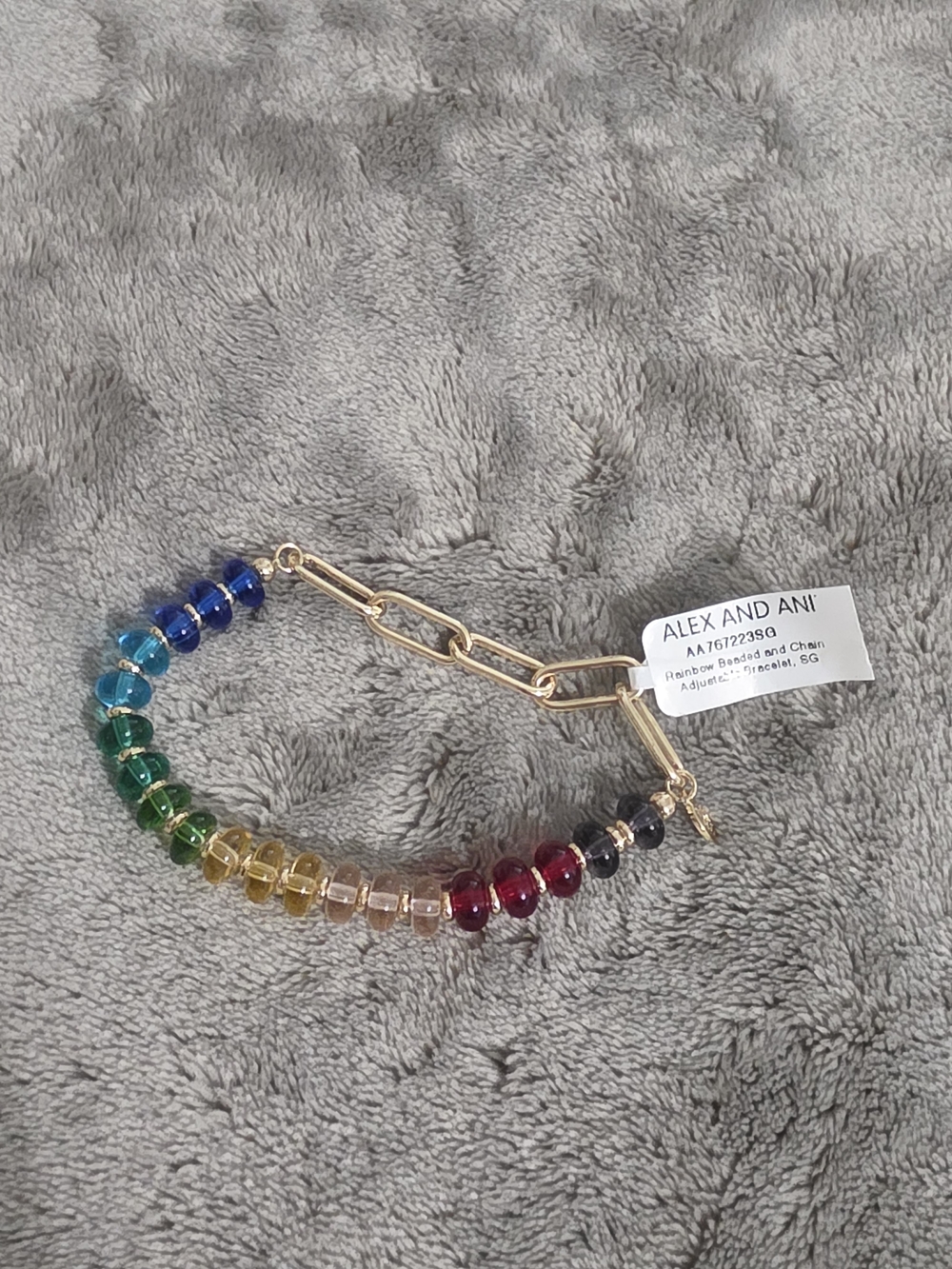 Alex and Ani Gold Chain Bracelet with Rainbow Glass Beads